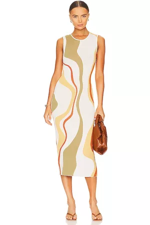 Minkpink Women Knitted Dresses - Ziggy Knitted Midi Dress in Olive,Ivory.