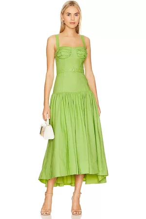 Nicholas Women Midi Dresses - Drenica Drop Waist Corset Midi Dress in Green.