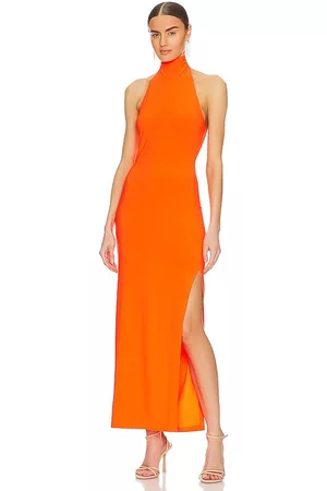 Norma Kamali Women Halter Neck Dresses - Halter Turtleneck Gown in Orange.