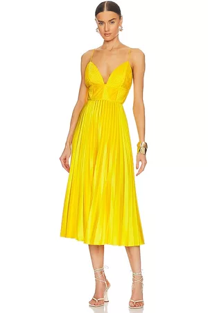 AMUR Women Party Dresses - Viv Mitered Pleating Dress in Yellow.