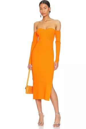 Milly Women Knitted Dresses - Knit Bustier Midi Dress in Orange.