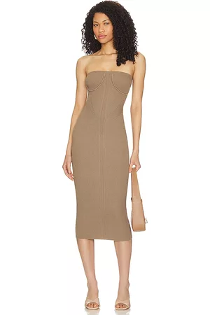Camila Coelho Women Knitted Dresses - Ebrill Strapless Knit Dress in Taupe.