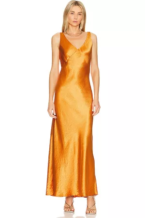 Vince Women Casual Dresses - V-neck Maxi Slip Dress in Orange.