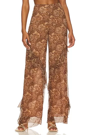 Camila Coelho Women Pants - Lilia Ruffle Pant in Brown.
