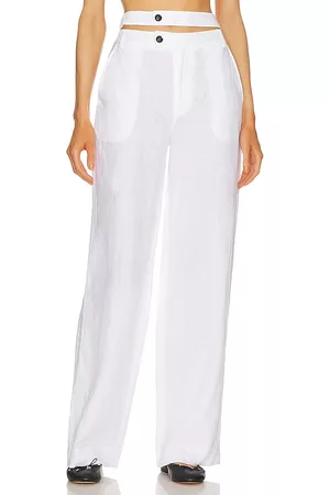 Marissa Webb Women Formal Pants - Theo Linen Double Waist Trouser in White.