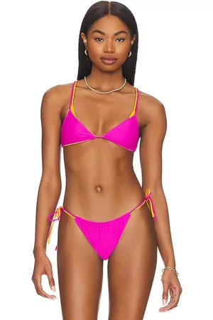 VDM Women Triangle Bikinis - Lexi Reversible Bikini Top in Fuchsia,Tangerine.