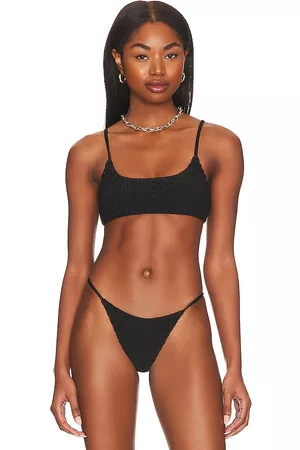 superdown Women Bikini Tops - Olivia Smocked Bikini Top in Black.