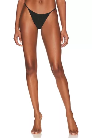superdown Women Bikini Bottoms - Olivia Smocked Bikini Bottom in Black.