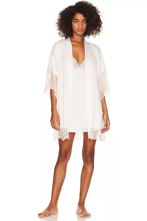 Flora Nikrooz Women Bathrobes - Charmeuse Wrap With Lace Robe in Ivory.