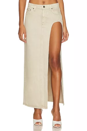 GRLFRND Women Maxi Skirts - Blanca Maxi Skirt With High Slit in Olive.