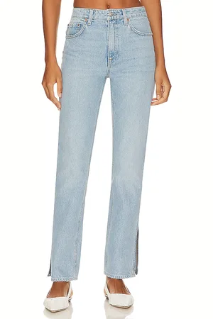 GRLFRND Harlow Petite High Rise Boot With Slit Hem in Denim-Light. - size 23 (also in 28, 30, 31, 32)
