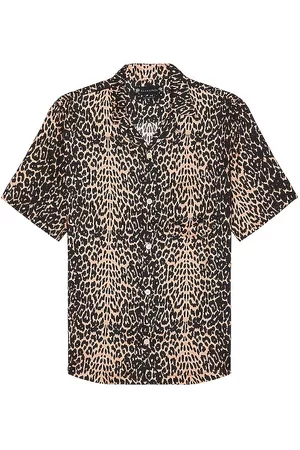 Karl Lagerfeld, Men's Geometric Print Short Sleeve Button Down Shirt, Tan, Size Xs in Brown for Men