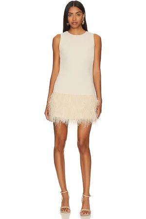 ALICE+OLIVIA Coley Feather Dress in Cream. - size 10 (also in 12)