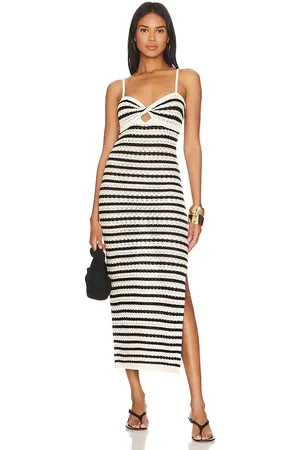 Nicholas Elora Twist Front Cutout Knit Lace Midi Dress in Cream. - size XL (also in L)