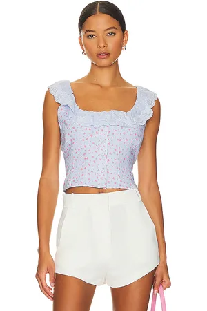 DANIELLE GUIZIO Paloma Lace Top in Baby Blue. - size L (also in M, S, XL, XS, XXS)