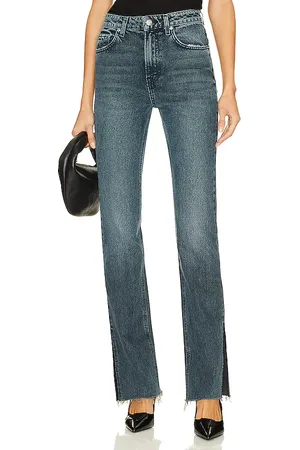 GRLFRND Harlow High Rise Boot W/ Slit Hem in Denim-Medium. - size 23 (also in 32)