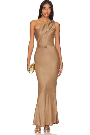 Karina Grimaldi Angelique Midi Dress in Tan. - size L (also in M, S, XS)