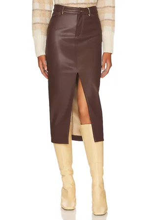 heartLoom Jae Faux Leather Skirt in Chocolate. - size L (also in M, S, XL, XS)
