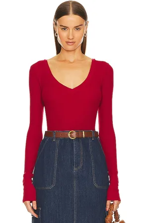 Bobi Long Sleeve Scoop Neck Tee in Red. - size L (also in M, S, XS)