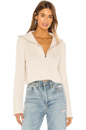 Tularosa Lovelle Zip Up Sweater in Beige. - size L (also in S, XL)