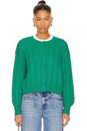 525 America Brooke Allover Cable Cardigan in Green. - size L (also in XL)