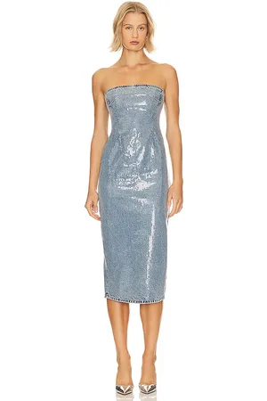 GRLFRND X Lindsi Lane Blakely Midi Column Dress in Denim-Light. - size XS (also in XXS)