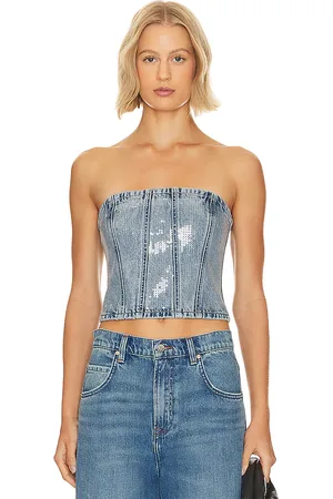 GRLFRND X Lindsi Lane Aurora Sequin Bustier in Denim-Light. - size M (also in S)