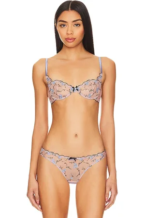 Leopard-print satin balconette bra with lace detailing in Multicolor for