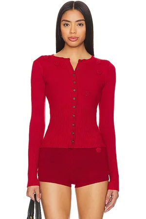 Frankies Bikinis Lenon Cloud Knit Sweater in Red. - size L (also in M)