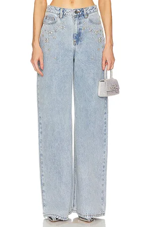 Self-Portrait Embellished Wide Leg in Denim-Light. - size 25 (also in 28)
