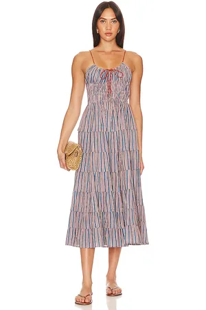Free People Going Steady Midi Dress in Taupe. - size L (also in M, XS)