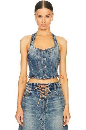 GRLFRND Phoebe Laced Halter Top in Denim-Medium. - size M (also in S)
