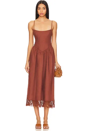 Tularosa Lexi Midi Dress in Chocolate. - size L (also in M, S, XL, XS, XXS)