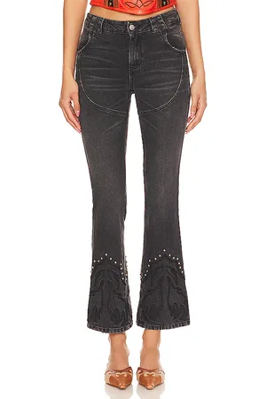Understated Leather Western Stretch Jeans in Black. - size 23 (also in 28, 30)