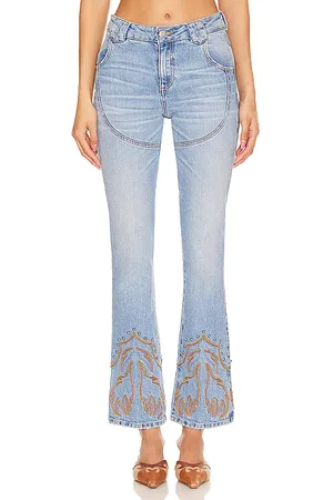 Understated Leather Western Stretch Jeans in Blue. - size 24 (also in 26, 29)