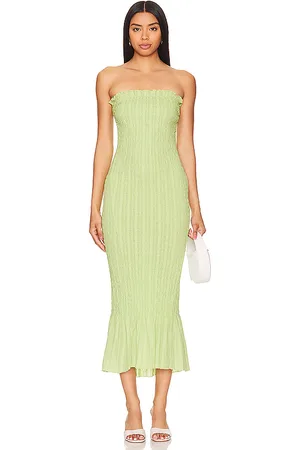 APRÈS Ruched Strapless Dress in Green. - size M (also in S)