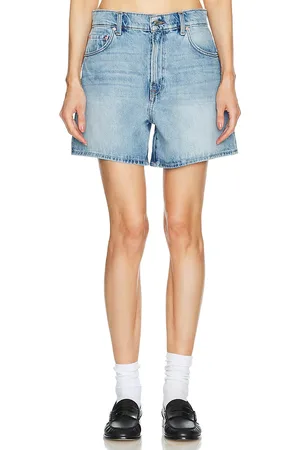 GRLFRND Reggie Mid Rise Long Mom Short in Denim-Light. - size 23 (also in 24, 25)