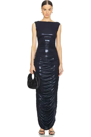 Norma Kamali Sleeveless Side Shirred Gown in Navy. - size S (also in L, XS, XXS)