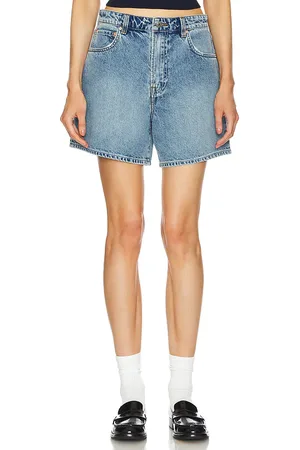 GRLFRND Reggie Mid Rise Long Mom Short in Denim-Medium. - size 23 (also in 32)