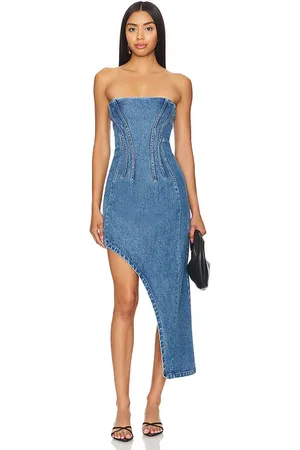 Bardot Amory Denim Midi Dress in Denim-Medium. - size 4 (also in 6)