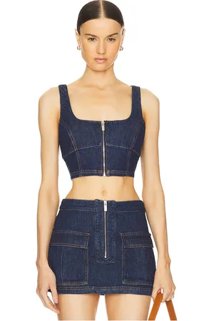 Amanda Uprichard Violet Crop Top in Denim-Dark. - size M (also in S)