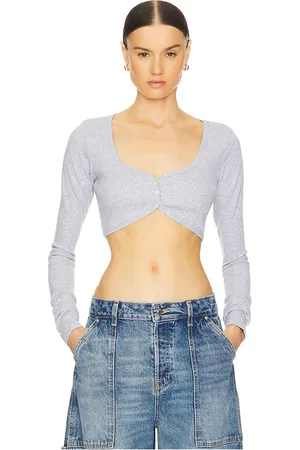 GRLFRND Rib Button Through Crop Top in Grey. - size L (also in M, XL, XXS)