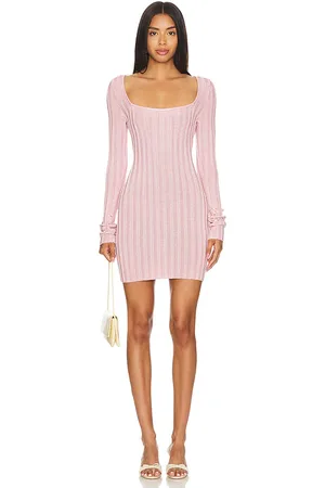 DANIELLE GUIZIO Slinky Rib Mini Dress in Pink. - size L (also in M, S, XL, XS, XXS)