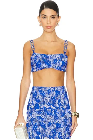 PATBO Stretch Jacquard Cropped Top in Blue. - size L (also in S, XL)