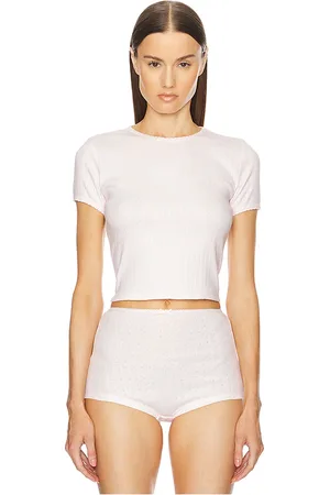 Helsa Pointelle Baby Tee in Pink. - size S (also in XL)