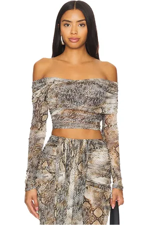 LAPOINTE Mesh Off Shoulder Wrap Top in Brown. - size M (also in XS)