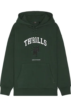 Thrills Hard Knocks Slouch Pull On Hoodie in Dark Green. - size S (also in XL/1X)