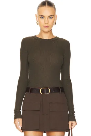 ENZA COSTA Silk Sweater Rib Long Sleeve Crew in Army. - size L (also in XL)