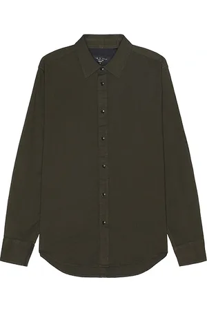 RAG&BONE Tomlin Stretch Dobby Shirt in Dark Green. - size M (also in S)