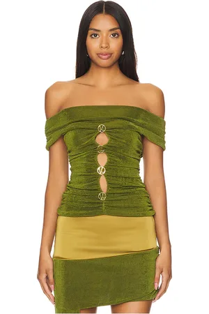 Khanums Off The Shoulder Top in Green. - size L (also in M, S, XL, XS)